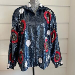 Vintage Sequin Jacket Nautical Theme by The Icing size  M
